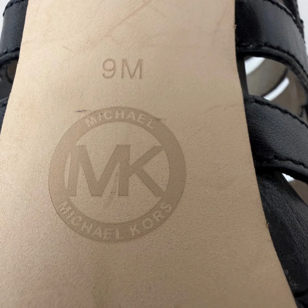Michael Kors Black Leather Gladiator Buckle Platform Heels Sandals Womens 9M